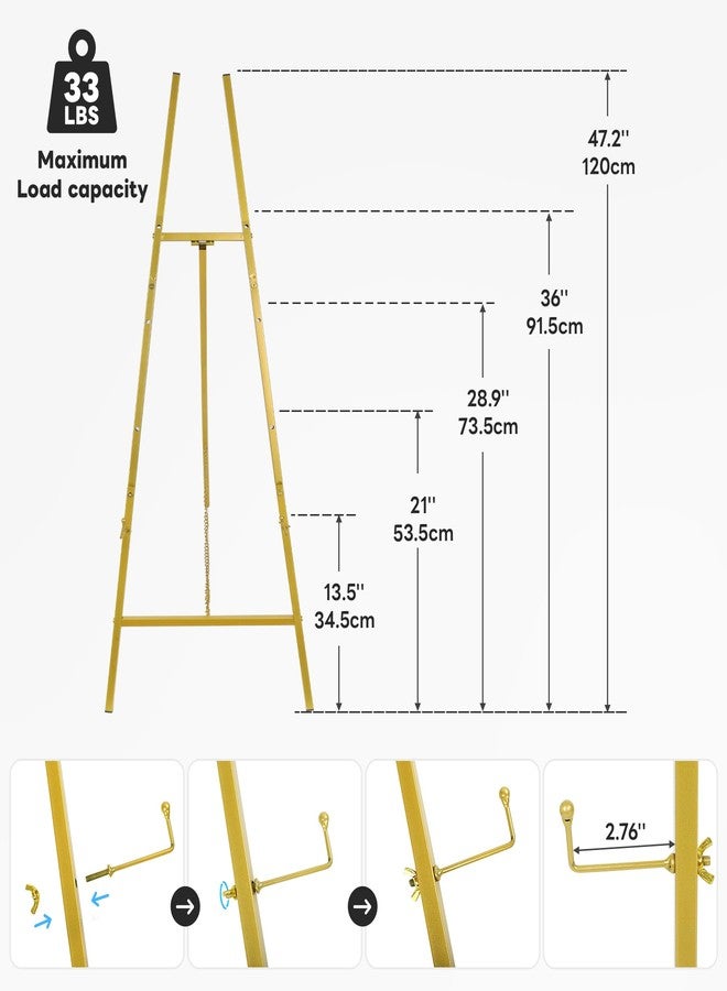 EIPTLOS Gold Easel Stand for Sign, Adjustable Metal Display Easel 4-Tier Height Large Artist Display Easels for Painting Wedding, Baby Shower, Birthday Party and Commercial Display - Image 5